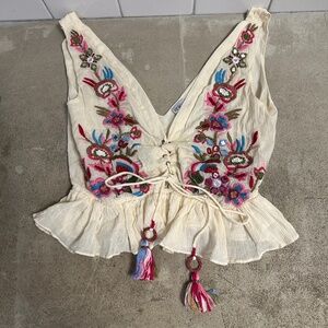 Rinku Anthropologie Embroidered Tank